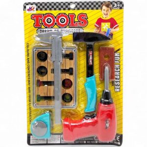 Набір інструментів (дриль, молоток, штангенциркуль, рулетка, на листі)