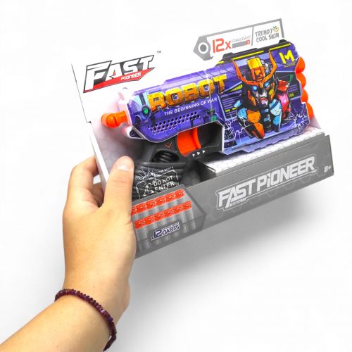 Іграшковий пістолет мех. чотириствольний з мʼякими набоями (12 шт.) (Робот) (23 х 14.5см)