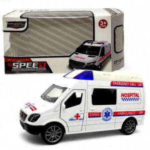 Машинка металева інерційна "Автобус" (ШВИДКА ДОПОМОГА БІЛА)