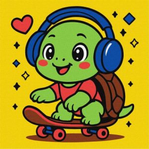 Набір для розпису по номерах для дітей "Черепашка на скейті" 25х25см