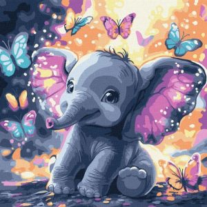 Картина за номерами з фарбами металiк "Безтурботний слоник" 30х30 см