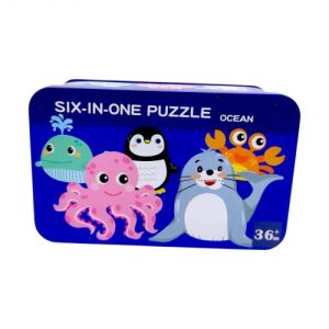 Пазли дитячі "Океан", деревʼяні, 6 пазлів, пронумеровані, в боксі