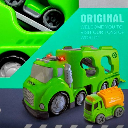 Вантажівка автовоз пожежна з машинкою, технікою, світло, звук (САЛАТОВА)