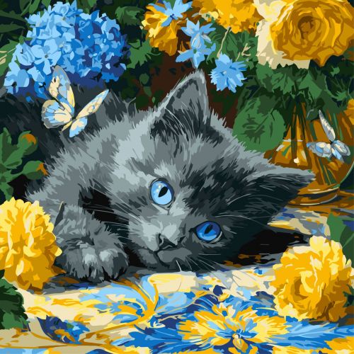 Набір для розпису по номерах "КОШЕНЯ БЛАКИТНООКЕ" 40Х40 СМ