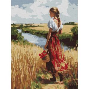 Набір для розпису по номерах "УКРАЇНКА ТА ЛАНИ" 30Х40 СМ