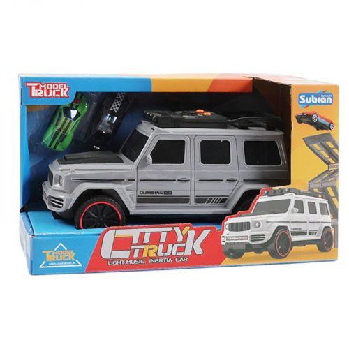Джип музичний СІРИЙ, звук, світло, інерція, машинки в комплекті, в коробці