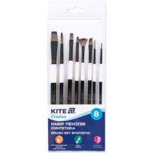 Набір із 8-ми пензлів синтетика Kite Creative