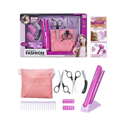 Набір перукаря QY 014 (36) стайлер на батарейках, гребінець, ножиці, фартух, бігуді, в коробці