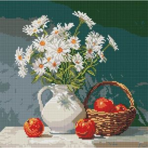 Алмазна мозаїка "Букет ромашок з яблуками" 40x40см