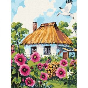 Картина за номерами "Мальви біля хати" 30x40 см