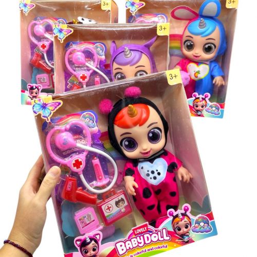 Лялька гумова "Cry Baby" висота 25 см (говорить, сміється, плаче, знімний одяг, рухливі кінцівки, пляшечка, пустушка, аксесуари) ФІОЛЕТОВА