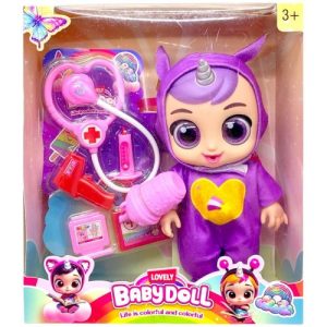 Лялька гумова "Cry Baby" висота 25 см (говорить, сміється, плаче, знімний одяг, рухливі кінцівки, пляшечка, пустушка, аксесуари) ФІОЛЕТОВА