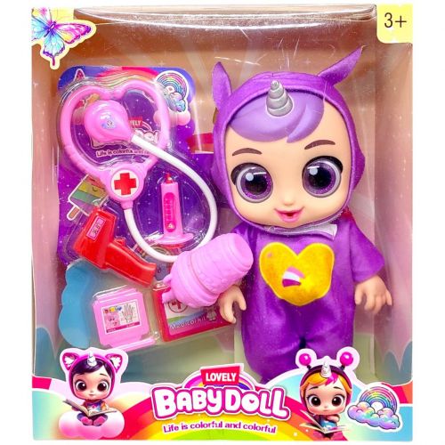 Лялька гумова "Cry Baby" висота 25 см (говорить, сміється, плаче, знімний одяг, рухливі кінцівки, пляшечка, пустушка, аксесуари) ФІОЛЕТОВА