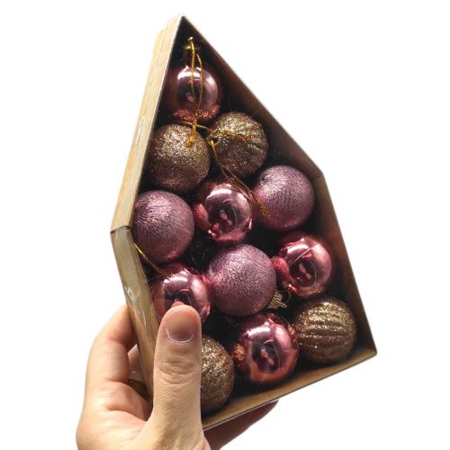 Новорічні прикраси (кульки), 12 штук, D=4 см, в коробці - Зображення 2