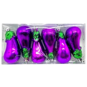 Новорічні прикраси, 6 штук, баклажани, висота 8,5 см, у слюді