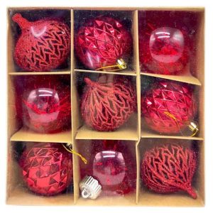 Новорічні прикраси. кульки, 9 штук, діаметр 7см, в коробці