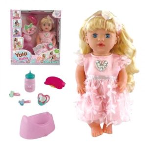 Лялька п’є з пляшечки, ходить на горщик, пустушка, аксесуари, висота 30 см, в коробці