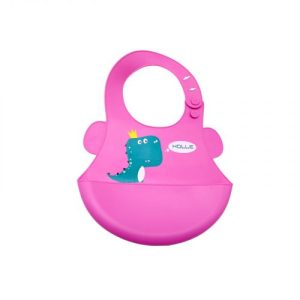 Слинявчик силіконовий "Діно", МАЛИНОВИЙ