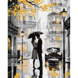 Картина по номерах з фарбами металiк "Поцілунок під дощем" 40х50 см