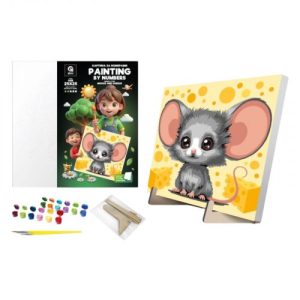 Набір для розпису по номерах 25х25 см "Мишка і Сир" з деревʼяною підставкою