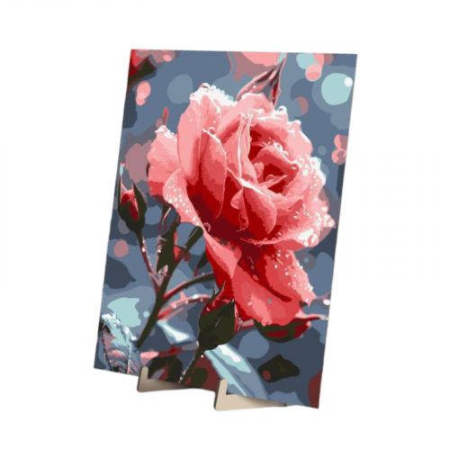 Набір для розпису по номерах 30х40 см "Роса на троянді" з деревʼяною підставкою