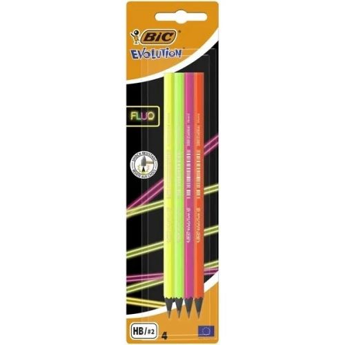 BIC Evolution Fluo Набір олівців чорнографітних 4шт, шестикутних HB 4 кольори