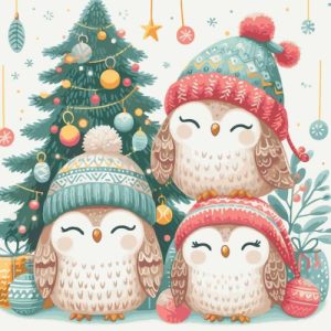 Картина по номерам "Різдвяні совенята" 40х40 см