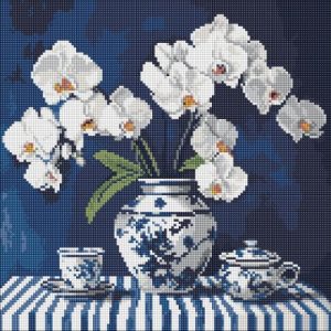 Алмазна мозаїка "Орхідея в порцеляні" 40х40 см