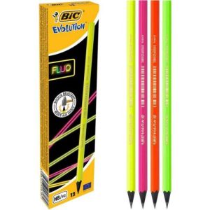 BIC Набір олівців чорнографітних шестикутних Evolution Fluo HB 4 кольори, 12 шт.
