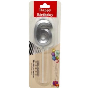 Свічка для торта "Цифра 6" (СРІБЛО)