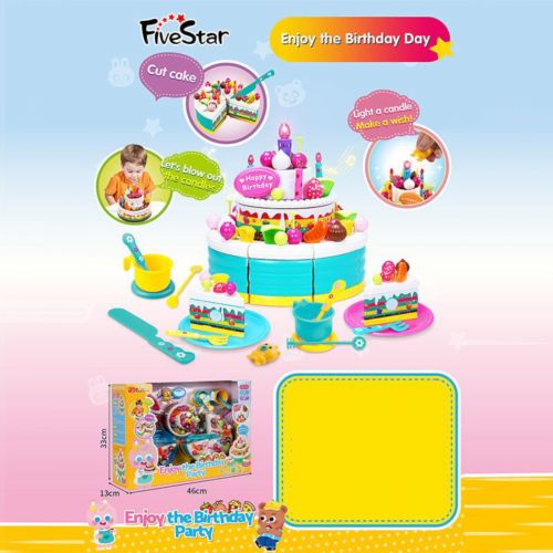 Тортик на липучках смаколики, прикраси, посуд, свічка та запальничка підсвічуються, в коробці