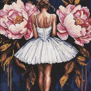 Алмазна мозаїка - "Балерина з рожевими півоніями" ©art_selena_ua, 40х50см