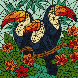 Картина за номерами - "Вітраж. Тріо туканів" ©art_selena_ua, 30х30