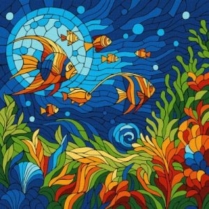 Картина за номерами - "Вітраж. Морський світ" ©art_selena_ua, 30х30см