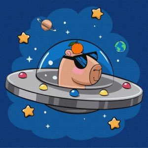 Картина за номерами - "Капібара в космічній тарілці", 30х30см