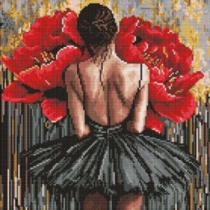 Алмазна мозаїка - "Балерина з червоними півоніями" ©art_selena_ua, 40х50см