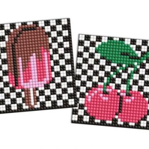 Алмазна мозаїка на магніті - "Вишні і морозиво", набір із 2 сюжетів, 9х9см