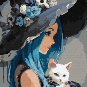 Картина за номерами - "Дівчина з білим котом" ©art_selena_ua, 40х50см