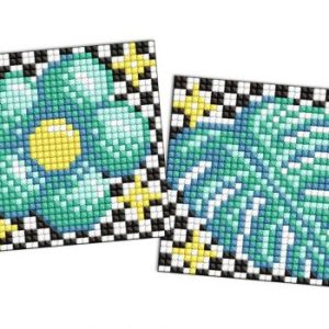 Алмазна мозаїка на стікері - "Квітка і листок", набір із 2 сюжетів, 9х9см