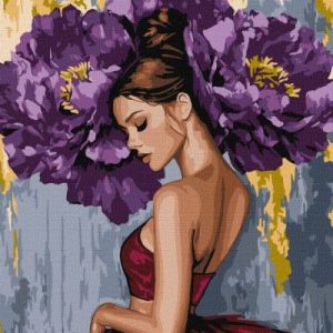 Картина за номерами - "Балерина з пурпурними півоніями з фарбами металік" ©art_selena_ua, 40х50см