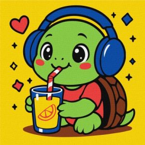 Картина за номерами - "Черепашка п'є лимонад" ©art_selena_ua, 25х25см