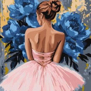 Картина за номерами - "Балерина з блакитними півоніями" з фарбами металік ©art_selena_ua, 40х50см