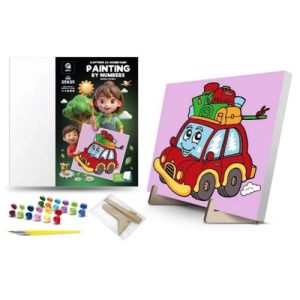 Картина по номерах "Весела автівка" (25х25 см) з деревʼяною підставкою