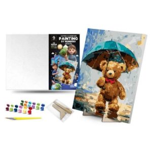 Картина по номерах "Ведмежа і Дощ" (30х40 см) з деревʼяною підставкою