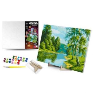 Картина по номерах 40х50 см "Березовий край" з деревʼяною підставкою