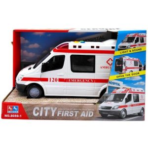 Спецтехніка “Швидка допомога” (машина на батарейках, підсвічування, інерція, відчиняються дверцята, звуки) в коробці