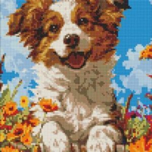 Алмазна мозаїка - "Собака у квітах" ©art_selena_ua, 30х40см