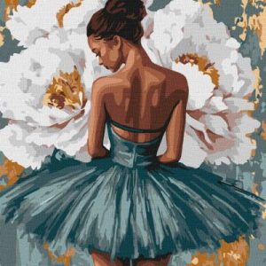 Картина за номерами - "Балерина з білими півоніями" з фарбами металік ©art_selena_ua, 40х50см