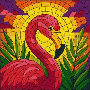 Картина за номерами - "Вітраж. Фламінго" ©art_selena_ua, 30х30см