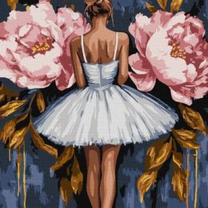 Картина за номерами - "Балерина з рожевими півоніями" з фарбами металік extra ©art_selena_ua, 40х50см